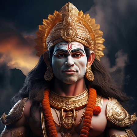 Goddess Durga. Lord Hanuman. Happy Dussehra creative poster. Lord Vishnuの写真素材