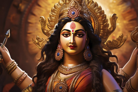 Goddess Durga. Lord Hanuman. Happy Dussehra creative poster. Lord Vishnuの写真素材