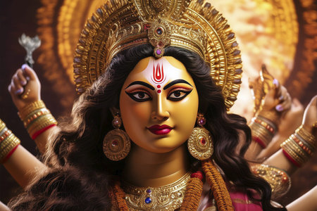 Goddess Durga. Lord Hanuman. Happy Dussehra creative poster. Lord Vishnu