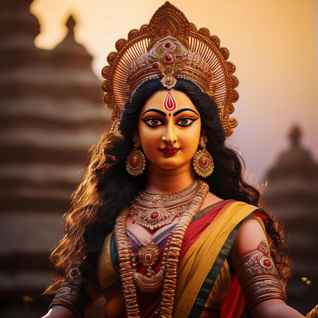 Goddess Durga. Lord Hanuman. Happy Dussehra creative poster. Lord Vishnuの写真素材