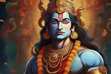 Goddess Durga. Lord Hanuman. Happy Dussehra creative poster. Lord Vishnuの写真素材