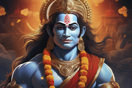 Goddess Durga. Lord Hanuman. Happy Dussehra creative poster. Lord Vishnuの写真素材