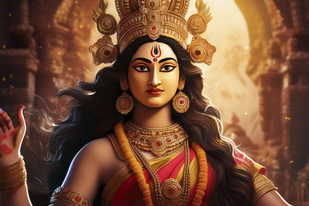 Goddess Durga. Lord Hanuman. Happy Dussehra creative poster. Lord Vishnu