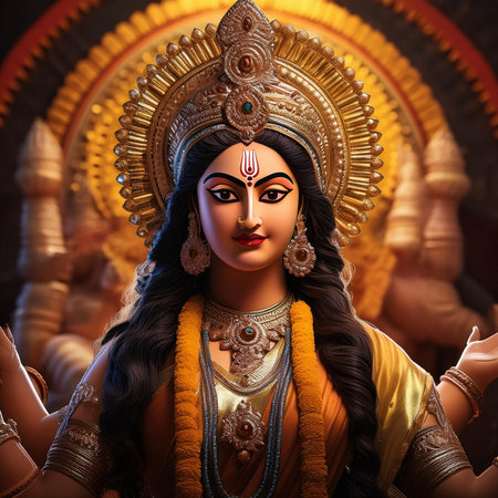 Goddess Durga. Lord Hanuman. Happy Dussehra creative poster. Lord Vishnu