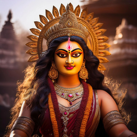 Goddess Durga. Lord Hanuman. Happy Dussehra creative poster. Lord Vishnuの写真素材