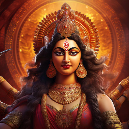 Goddess Durga. Lord Hanuman. Happy Dussehra creative poster. Lord Vishnuの写真素材