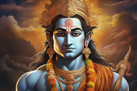 Goddess Durga. Lord Hanuman. Happy Dussehra creative poster. Lord Vishnuの写真素材