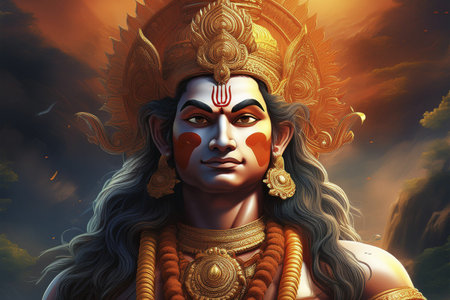 Goddess Durga. Lord Hanuman. Happy Dussehra creative poster. Lord Vishnuの写真素材