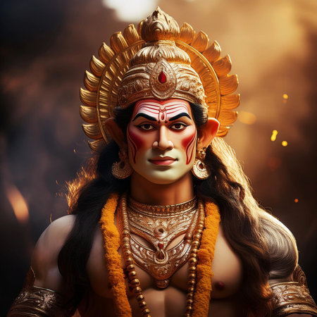 Goddess Durga. Lord Hanuman. Happy Dussehra creative poster. Lord Vishnuの写真素材