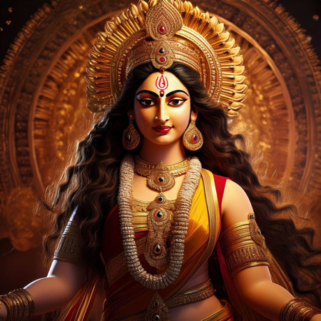 Goddess Durga. Lord Hanuman. Happy Dussehra creative poster. Lord Vishnu