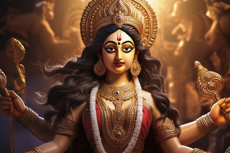 Goddess Durga. Lord Hanuman. Happy Dussehra creative poster. Lord Vishnuの写真素材