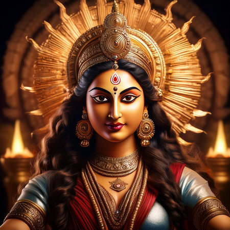 Goddess Durga. Lord Hanuman. Happy Dussehra creative poster. Lord Vishnuの写真素材