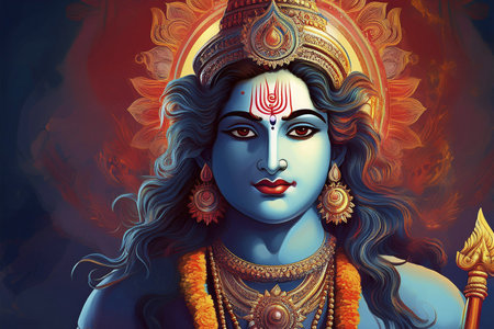 Goddess Durga. Lord Hanuman. Happy Dussehra creative poster. Lord Vishnuの写真素材