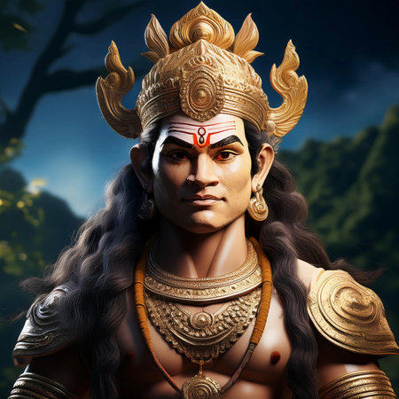 Goddess Durga. Lord Hanuman. Happy Dussehra creative poster. Lord Vishnuの写真素材