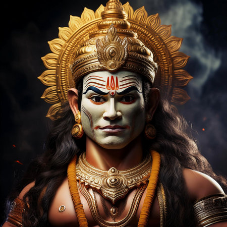 Goddess Durga. Lord Hanuman. Happy Dussehra creative poster. Lord Vishnuの写真素材