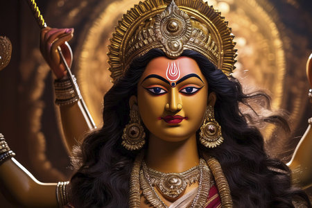 Goddess Durga. Lord Hanuman. Happy Dussehra creative poster. Lord Vishnuの写真素材