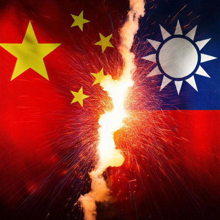 Chinese flag. Taiwan flag. Joint flags due to the party confrontation that both have. Football game.の写真素材