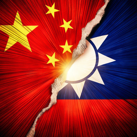 Chinese flag. Taiwan flag. Joint flags due to the party confrontation that both have. Football game.の写真素材