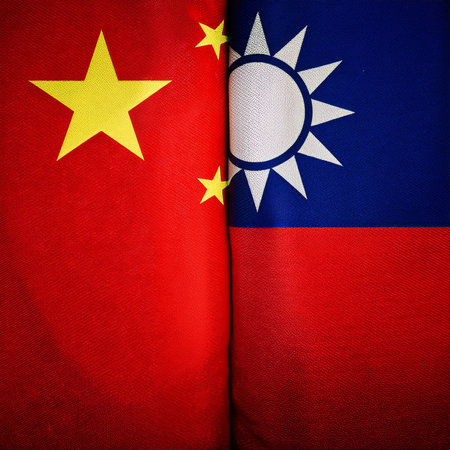 Chinese flag. Taiwan flag. Joint flags due to the party confrontation that both have.の写真素材