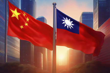 China VS Taiwan. Chinese flag. Taiwan flag. Joint flags due to the party confrontation that both...
