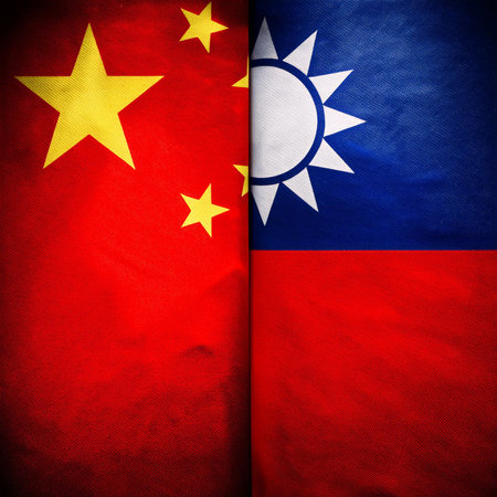 Chinese flag. Taiwan flag. Joint flags due to the party confrontation that both have.の写真素材