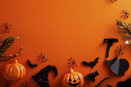 Halloween. halloween pumpkin Orange background. Orange background for Halloween design. Text 2024. Halloween pumpkin on wooden background. 3d render. halloween conceptの写真素材