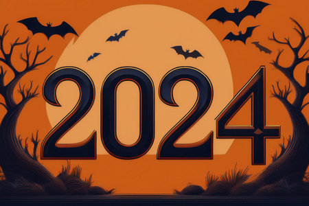 Halloween. halloween pumpkin Orange background. Orange background for Halloween design. Text 2024....