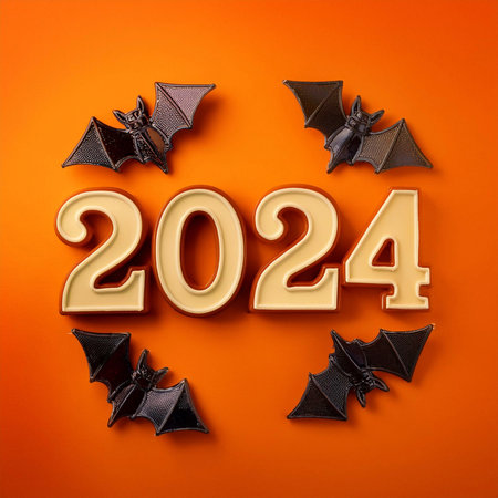 Halloween. halloween pumpkin Orange background. Orange background for Halloween design. Text 2024. Halloween pumpkin on wooden background. 3d render. halloween conceptの写真素材