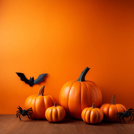 Halloween. halloween pumpkin Orange background. Orange background for Halloween design. Text 2024. Halloween pumpkin on wooden background. 3d render. halloween conceptの写真素材