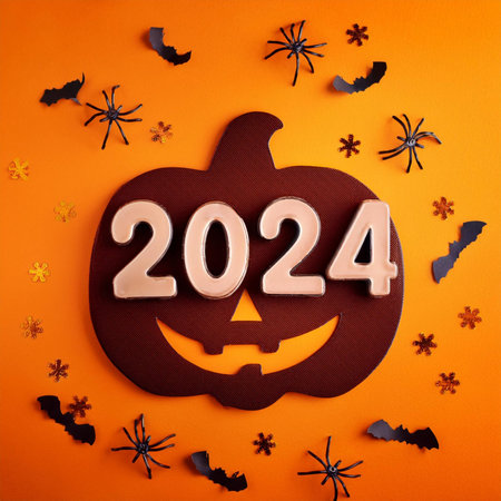 Halloween. halloween pumpkin Orange background. Orange background for Halloween design. Text 2024....