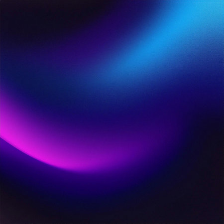 Background. Dark purple blue black abstract grainy background, glowing vibrant color gradient shape, noise texture poster header banner cover design.の写真素材