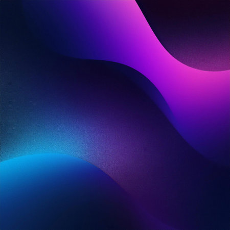 Dark purple blue black abstract grainy background, glowing vibrant color gradient shape, noise...