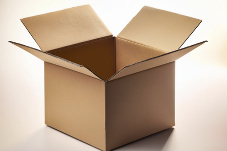 Box. Open cardboard box on white background. Mockup for design. Open cardboard box with white background. Isolated cardboard box. No background.の写真素材