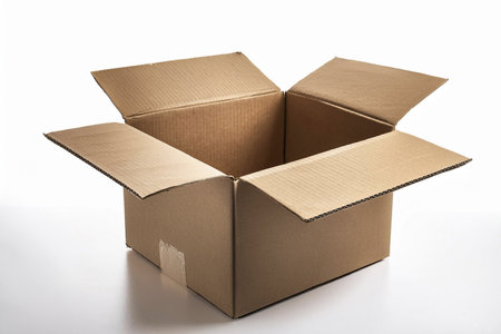 Box. Open cardboard box on white background. Mockup for design. Open cardboard box with white background. Isolated cardboard box. No background.の写真素材