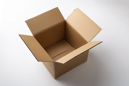 Box. Open cardboard box on white background. Mockup for design. Open cardboard box with white background. Isolated cardboard box. No background.の写真素材