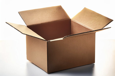 Box. Open cardboard box on white background. Mockup for design. Open cardboard box with white background. Isolated cardboard box. No background.の写真素材