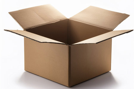Box. Open cardboard box on white background. Mockup for design. Open cardboard box with white background. Isolated cardboard box. No background.の写真素材