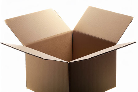 Box. Open cardboard box on white background. Mockup for design. Open cardboard box with white background. Isolated cardboard box. No background.の写真素材