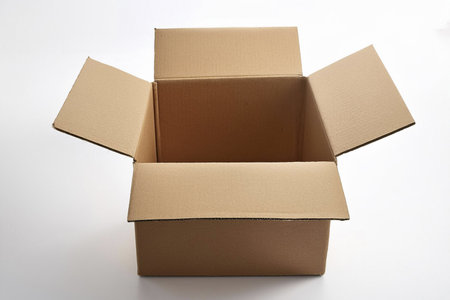 Box. Open cardboard box on white background. Mockup for design. Open cardboard box with white background. Isolated cardboard box. No background.の写真素材