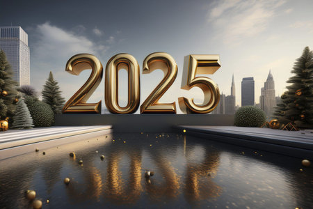 2025. Fireworks. Happy New Year 2025. Banner, background, postcard for congratulating the new year....