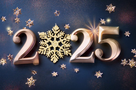 Fireworks. Happy New Year 2025. Fireworks with the text 2025. Banner, background, postcard for...