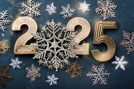 2025. Fireworks. Happy New Year 2025. Fireworks with the text 2025. Banner, background, postcard for...