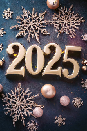 2025. Fireworks. Happy New Year 2025. Fireworks with the text 2025. Banner, background, postcard for...