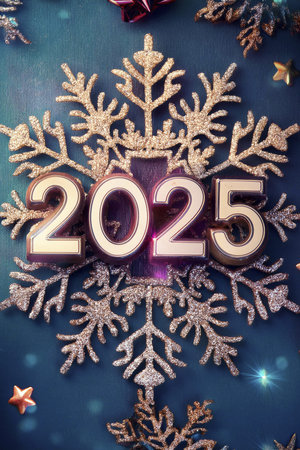 2025. Fireworks. Happy New Year 2025. Fireworks with the text 2025. Banner, background, postcard for...