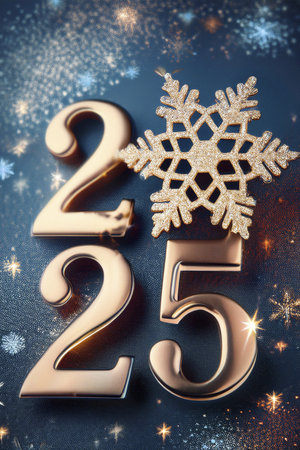 Fireworks. Happy New Year 2025. Fireworks with the text 2025. Banner, background, postcard for...