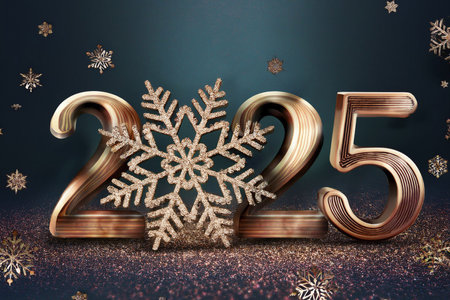 2025. Happy New Year 2025. Banner, background, postcard for congratulating the new year. Happy New Year 2025 greeting card. Shiny and spaの写真素材
