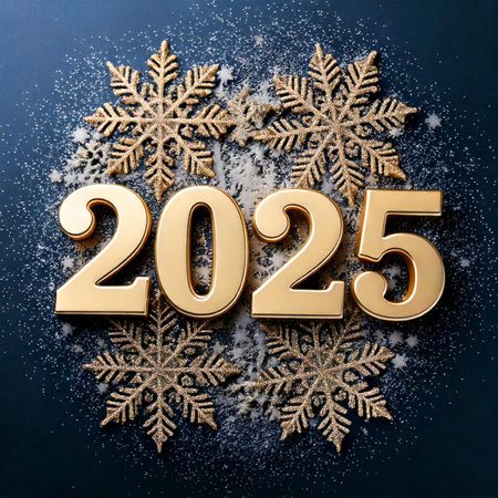 2025. Fireworks. Happy New Year 2025. Fireworks with the text 2025. Banner, background, postcard for...