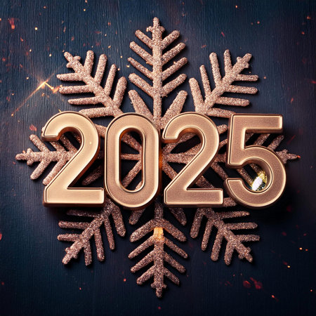 Fireworks. Happy New Year. Fireworks with the text 2025. Banner, background, postcard for...