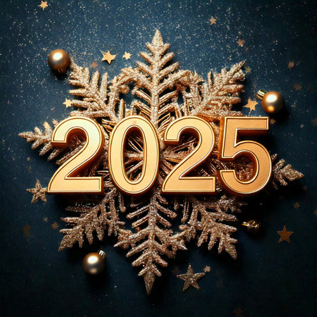 2025. Fireworks. Happy New Year 2025. Fireworks with the text "2025". Banner, background, postcard for congratulating the new year. Happy New Year 2025 greeting card. Shiny and spaの写真素材