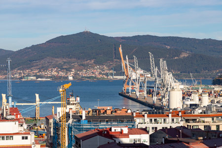 Vigo. View of the city of Vigo from Spain. View of the Atlantic coast. Atlantic Ocean. Background photo. Digital image. Panoramic view with drone. Aerial viewの写真素材